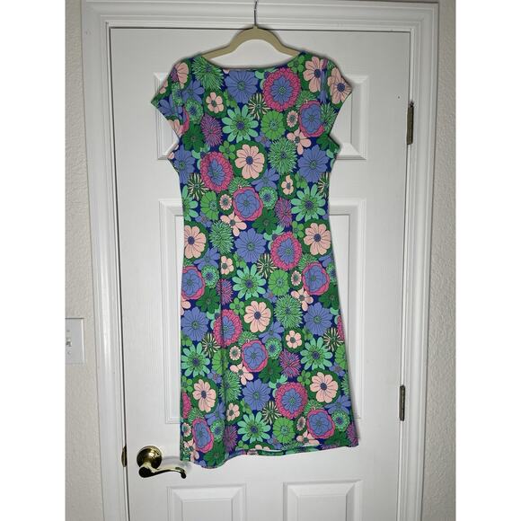 NWOT TALBOTS EFFORTLESS JERSEY FLORAL TIE DRESS Green & Blue Womens Medium - Picture 7 of 7